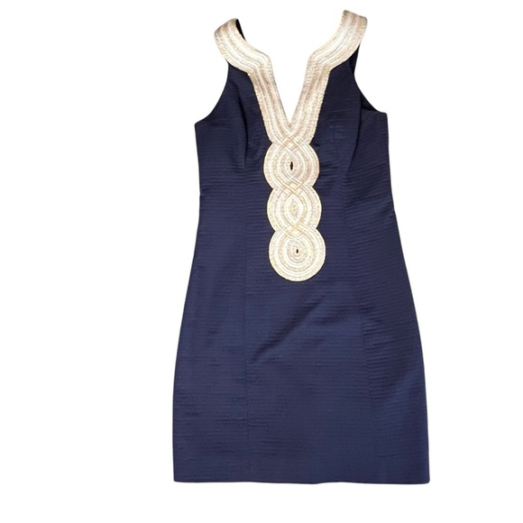 Lilly Pulitzer Valli Shift Dress with Metallic Embroidery in Navy Size 00 - Picture 13 of 16